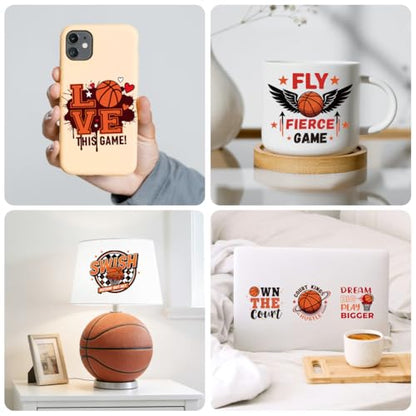 Peacoblue 18 Sheets Rub on Transfers for Crafts, Basketball 3.6"x3.9" UV DTF Cup Wraps Waterproof Rub on Cold Transfers Stickers for Wood Glass Metal Cup Tumblers Mirrors Mugs Home Decor - style: Basketball