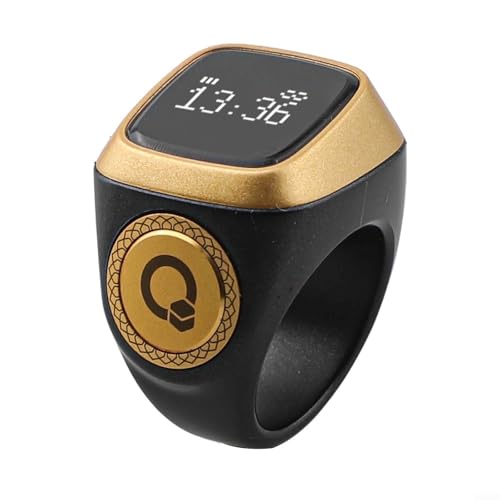 IQibla Smart for Zikr Ring with Waterproof Digital Tasbih Counter, for OLED Display, Vibration Reminder for Prayer Times, Blue-tooth Connection to APP, Long-Lasting 40mAh for battery(Black 18mm) - color: Black, size: 18mm