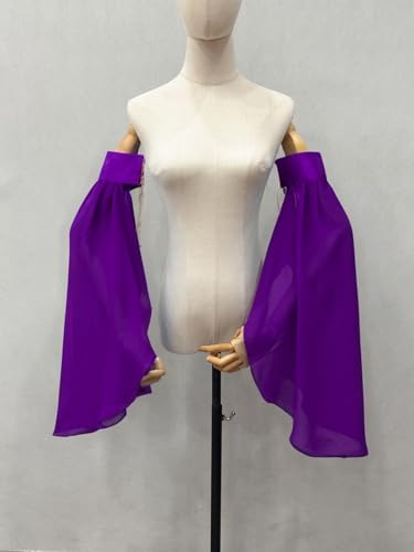 Detachable Sleeves for Wedding Dresses Chiffon Bell Sleeve Arm Covers Victorian Gothic Bridal Gown Accessories - color: Dark Purple