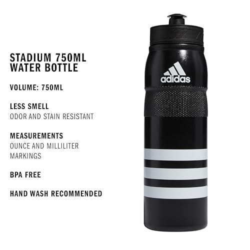 adidas 750 ML (28 oz) Stadium Refillable Plastic Sport Water Bottle - color: Black/White