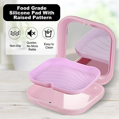 Retainer Case, Slim Aligner Case with Mirror, Compatible with Invisalign, Night Guard and Mouth Guard, Premium Retainer Case, With Aligner Remover Tool, Chew & Brush, Pink - color: Square: Pink
