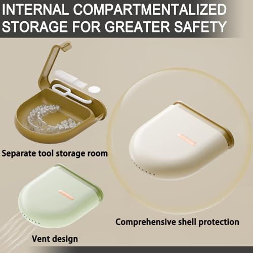 Retainer Case with Vent Holes, Pull-out Slim Denture baths,Compatible with Invisalign, Mouth Guard Set, Fashion Orthodontic Retainer Case with Retainer Removal Tool and Brush - color: Cream