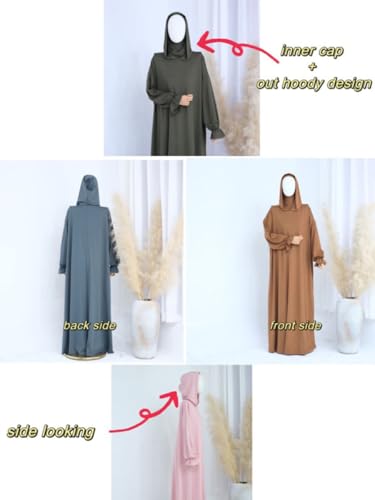 Muslim Dress for Women Pakistani Kaftan Abaya Robe Arabic Islamic Prayer Clothes Dubai Outfits - color: Dark Gray