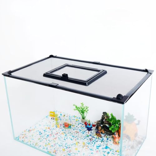 Magnetic Fish Tank Cover with Feeding Window Dark Grey Frame Grey Fiberglass Net,DIY Fish Tank Lid Adjustable Size Fit Tank Size Max 35''X19'' for Preventing Fish from Jumping Out and Reptile Escaping - color: Dark grey frame fiberglass net(with a small w
