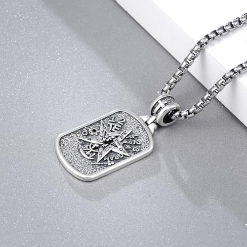 Western Catus/Knights Templar/St Michael/Santa Muerte/Praying Hand/Spartan/Virgin Mary/Tetragrammaton/Wrestlers/Allah Necklace Sterling Silver Dog Tag Necklace Christian Jewelry Gifts for Men - style: Tetragrammaton
