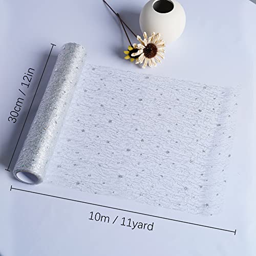 OSVINO Starry Moon Table Runner, Sequin Glitter Mesh for Wedding Party - color: Silver