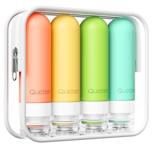 Quatish Travel Bottles for Toiletries, Original Patented Leak Proof Travel Size Containers, 3 oz Tsa Approved Silicone Shampoo and Conditioner Bottles, 4 Pack, Multi-Color - color: Multi-Color