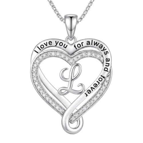 Heart Initial Necklace for Women Double Heart Letters Necklaces - color: L