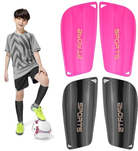 2 Pair Soccer Shin Guards Kids Youth, Shin Pads for 3-15 Years Old Boys and Girls Football Games EVA Cushion Protection Reduce Shocks and Injuries Lightweight Equipment - color: Black and Rose Red, size: Large