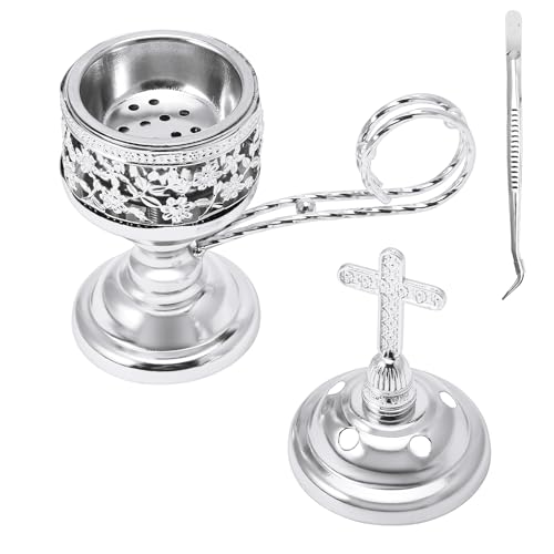 Yawlsow Incense Burner, Frankincense Charcoal Incense Stand, Bakhoor Incense Burner Holder, Ideal for Aromatherapy, Yoga and Spa, Home and Christian Church Censer, (Silver) - color: Silver