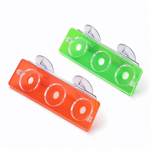 kcrygogo Acrylic Coral Frag Rack with Double Suction Cups, 3 Hole Coral Plug Holder for Reef Tank Aquarium, Fluorescent Green & Fluorescent Red, 2PCS