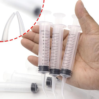 6PCS Pet Feeding Syringe Transparent Aseptic with Measurement 12ml Water Liquid Food Supply Feeding Dosing Device for Birds Dogs Cats Gardening Rinse (Curved Tip 6PCS)
