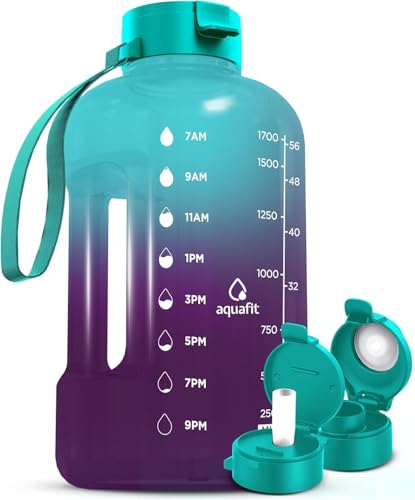 AQUAFIT Half Gallon Water Bottle with Time Marker - color: Galaxy, size: 64 Ounces