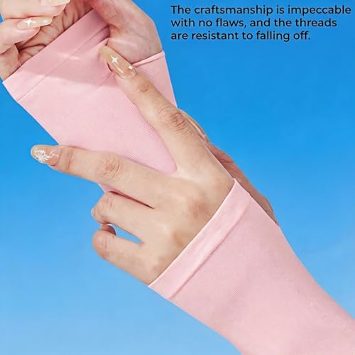 Cooling Arm Sleeves with Thumb Hole for Men & Women, UV Sun Protection Compression Sleeves for Outdoor - color: Light Pink