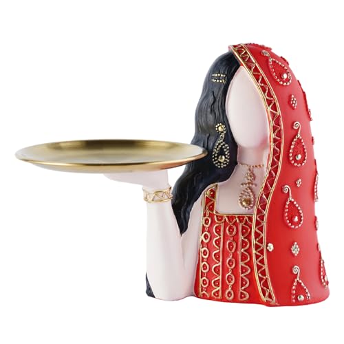 Ramadan Tray Eid Table Decorations Resin Women Figurines Home Decor Candy Dishes Decorative Key Tray Tabletop Decor for Ramadan Ornaments and Persian New Year Decorations, Red - color: Tray-red