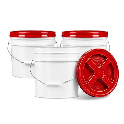 3.5 Gallon Bucket, Food-Grade w/Lid, BPA-Free, Red, 3 Packs | Airtight Gamma Seal Screw-On Lid, Heavy-Duty 90 Mil HDPE Plastic, Food Safe and Durable Container, Bulk Storage, Made in USA - color: Red, size: 3 Packs