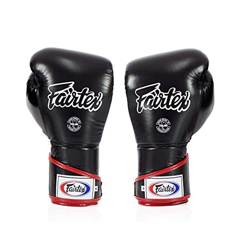 Fairtex BGV6 Angular Boxing Gloves, Locked Thumb Muay Thai MMA Kickboxing | Premium synthetic body with triple-layer foam padding. Joint protection and firm wrist support safeguard hands on heavy bags - color: Black/White/Red, size: 14oz