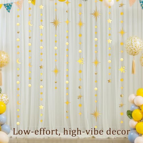 Star Garland, 55Ft Gold Star Moon Circle Dot Double-Sided Hanging Bunting Banner for Valentine’s Day Graduation Birthday Wedding Baby Shower Ramadan Kids Room Decor
