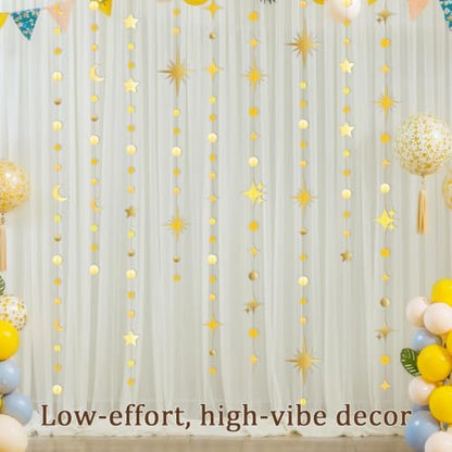 Star Garland, 55Ft Gold Star Moon Circle Dot Double-Sided Hanging Bunting Banner for Valentine’s Day Graduation Birthday Wedding Baby Shower Ramadan Kids Room Decor