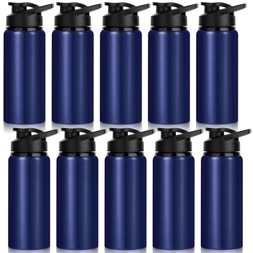 10 Pack Water Bottles Bulk, 20oz Sports Aluminum Water Bottle with Snap Lids Metal Reusable Leak proof Personalized Bottle for Travel Camping Gym Hiking Fishing (Navy) - color: Navy