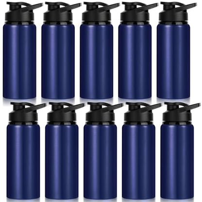 10 Pack Water Bottles Bulk, 20oz Sports Aluminum Water Bottle with Snap Lids Metal Reusable Leak proof Personalized Bottle for Travel Camping Gym Hiking Fishing (Navy) - color: Navy