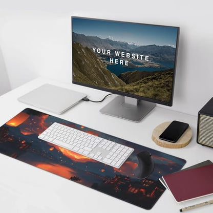 XXL Gaming Mouse Pad 35.4 x 15.7 Inch, Large Desk Mousepad | Moonlit Asian Landscape Design , Non-Slip Rubber Base, Water-Resistant Surface and Stitched Edges for Gaming, Office & Home - color: Moonlit Asian Landscape