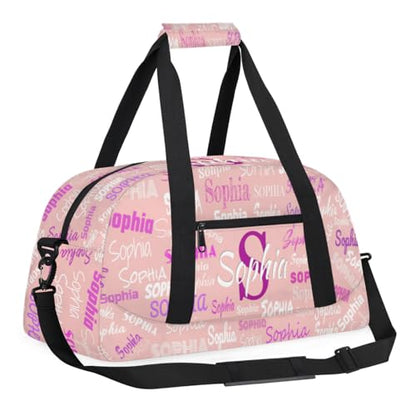 Custom Dance Bag for Girls with Name, Light Pink Background | Personalized Kids Gym Bag Customized Travel Sports Duffel Bag Name - color: Color 23