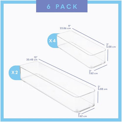 primebox Six Pcs. Plastic Clear Drawer Organizers. Stackable Storage Trays for Kitchen Utensils and Silverware. 2 Sizes. Stackable - size: Assorted Sizes