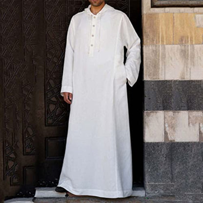 Ctreela Kaftan Thobe for Men Big And Tall Muslim Hooded Robe Mens Long Sleeve Caftan Thawb Islamic Ramadan Masjid Gown - color: White, size: Small