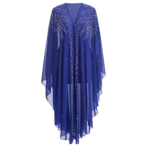 OBEEII Muslim Dress for Women Loose Batwing Sleeved Hooded Beaded Embroidery Long Abaya Dress Kaftan Abayas Islamic Robe - color: Bs09