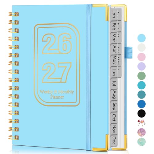 Planner 2026-2027, 18 Months Weekly and Monthly Hardcover Planner, January 2026 - June 2027, 5.75" x 8.38" A5 Daily Calendar Planner Book with Tabs, Spiral Yearly Agenda Organizer Notebook for School Work Home, Sky Blue - color: Sky Blue, size: A5 (Jan 20