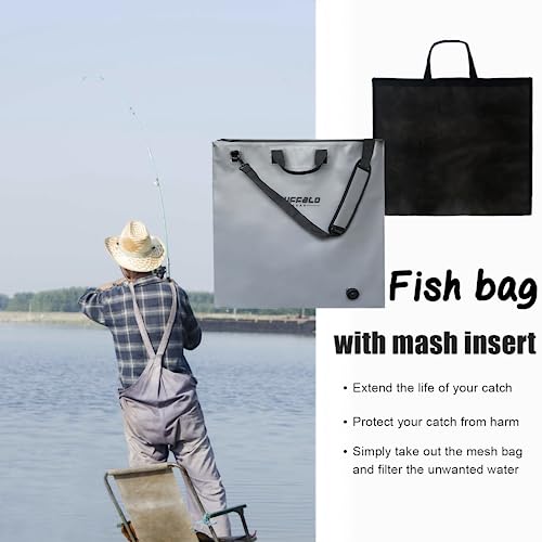 Fish Tournament Weigh in Bag for Bass Fishing, Heavy Duty Fish Bag for Caught Fish Waterproof,Leakproof,Puncture Resistant - color: Grey-25×23in