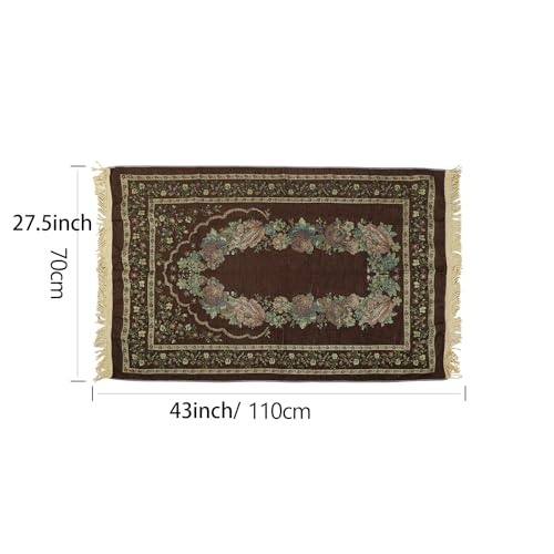 haozaikeji Muslim Prayer Rug Islamic Muslim Prayer Mat Floral Eid Ramadan Rug Namaz Seccade Arabic Turkish Sofa Table Rug Portable Meditation Rug Soft Embroidered Blanket with Tassel - color: Brown