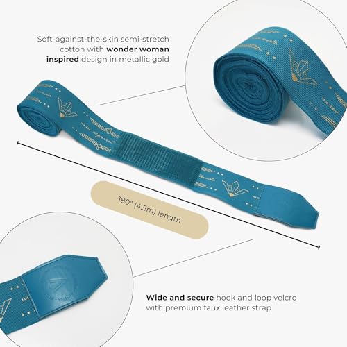 Women's Hand wrap Boxing Wraps Muay Thai Kickboxing and MMA, Athena Diana Hand wrap Teal 4.5m 180" Length