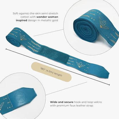 Women's Hand wrap Boxing Wraps Muay Thai Kickboxing and MMA, Athena Diana Hand wrap Teal 4.5m 180" Length