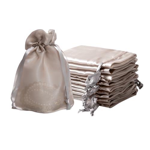 QIANF 20 Pcs Champagne Small Organza Bags 4X6 inch for Wedding Favors with Drawstring, Mini Mesh Gift Bags Jewelry Pouch for Candy Bridal Shower Party Favor Baby Shower Christmas - color: Champagne, size: 4x6"
