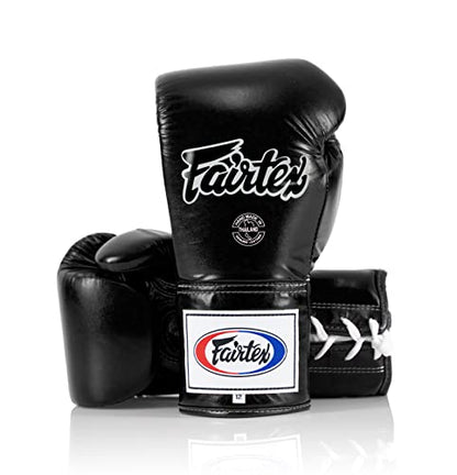 Fairtex BGL6 Handmade Leather Gloves| Optimal fist Closure with a Locked-Thumb Design| Premium Leather |Triple-Layered Foam |Lace-up Closure. Ideal for Boxing, MMA, and Kickboxing. - color: Black, size: 16 oz