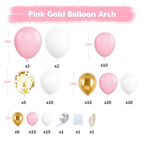 Pink and White Balloon Arch Kit, 121Pcs Pink Gold White Confetti Garland - color: Pink White