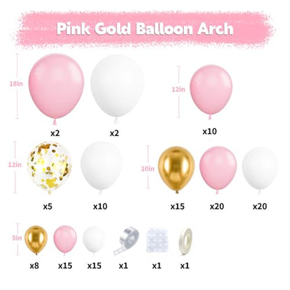 Pink and White Balloon Arch Kit, 121Pcs Pink Gold White Confetti Garland - color: Pink White