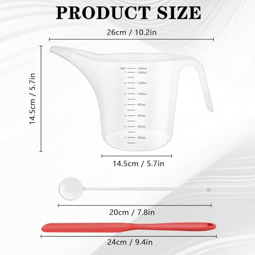 4 Pack 1500ml/50oz Long Spout Funnel Pitcher with Stirring Rods – Measuring Cups for Resin, Paint, Epoxy, Crafts, Soap Making, Durable and Easy to Pour, Great for Mixing, Measuring, Transfer Tasks
