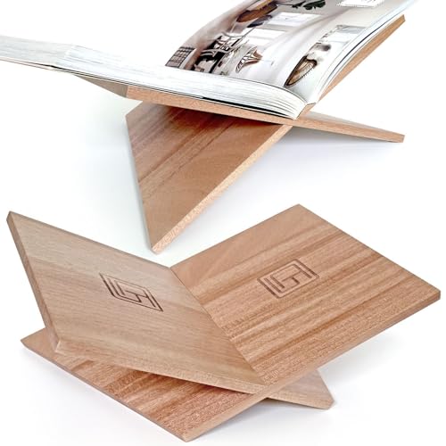 Large Wood Book Stand, 12.5" x 9.5" x 5.5”, Angled Natural Mahogany Wooden Book Holder, Open Bookstand for Display and Reading, Cookbooks, Art Books, Bibles, Magazines - Home and Office - color: Natural Wood, size: Large