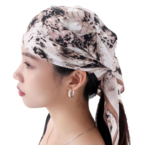 여성용 헤드 스카프 66cm(26인치) 실크처럼 매끄러운 라지 스퀘어 스카프, 헤어 랩, 야간 및 수면용 - color: Jaen Collection 9 - 베이지 추상