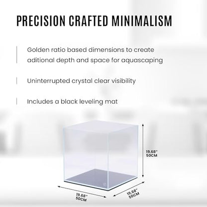 UNS Ultra Clear Rimless Tank - 33GAL | 125L - 19.68x19.68x19.68 | 50x50x50 CM, 8mm Glass Thickness, Leveling Mat Included - Low Iron, High Clarity Fish Tank w/ 45° Mitered Edge - [50C] - size: [50C] - 33 Gal - 19.68 x 19.68 x 19.68 in