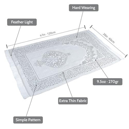 Islamic Prayer Gift Set for Men – Velvet Prayer Mat, Tasbih Beads, Yaseen Book – Muslim Prayer Essentials – Ramadan Eid Gift - color: Light Gray