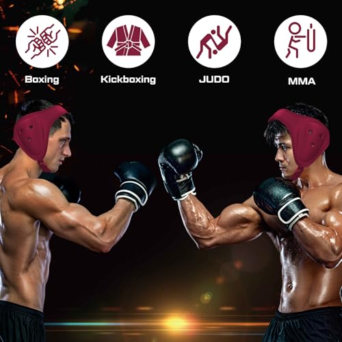 Jerify 2 Pcs Wrestling Headgear for Kids Youth Soft Grappling Headgear Wrestling Adjustable Ear Head Guard Protective (Dark Red) - color: dark red