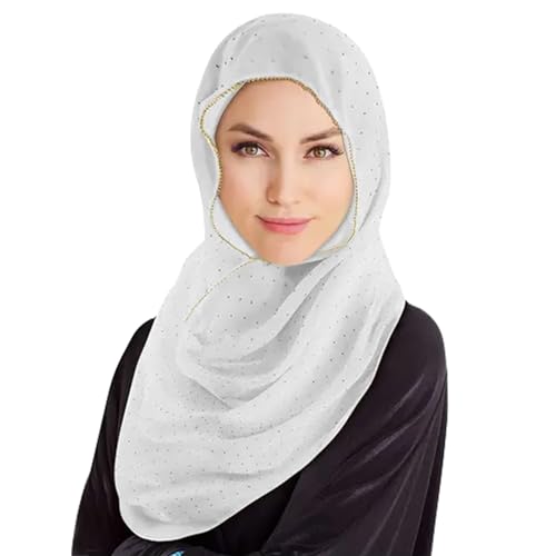Hijab Scarf for Women Soft Chiffon Rhinestone Long Scarf Shawl Fashion Muslim Hijab Head Wrap Scarves - color: White