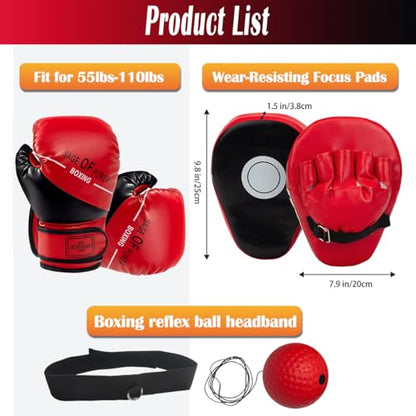 3-in-1 Kids Boxing Gloves and Punching Mitts Set, Boxing Pads with Boxing Reflex Ball, Kids Boxing Equipment Set for MMA Training, Muay Thai, Karate, Taekwondo