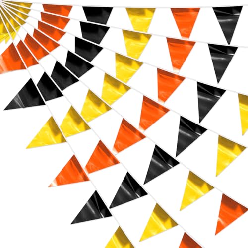4P Black Orange Gold Party Decorations - Metallic Fabric Triangle Pennant Banner Flags - Indoor/Outdoor Bunting Garland for Birthday, Wedding, Graduation & Theme Parties - color: Black Orange Gold
