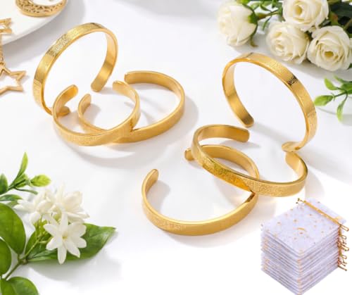 Eforcase Women Islamic Jewelry Gifts Eid Mubarak Gold Bracelet Allah Bangles Cuff for Ayatul Kursi Bracelet Eid Ramadan Party - style: 16 Pack - Gold