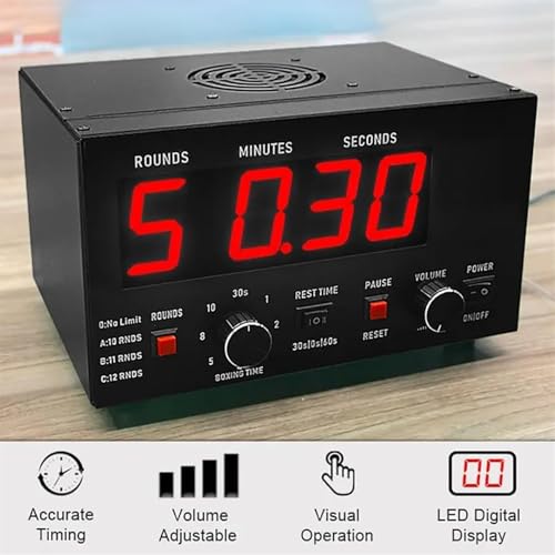Professional Boxing Interval Timer, Race Timer, Gym Interval Timer with Led Display, Selectable Workout Time and Cycle Repeats, Adjustable Sound, Timer